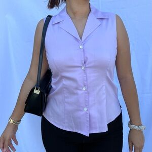 Lavender Sleeveless Button-Up Blouse